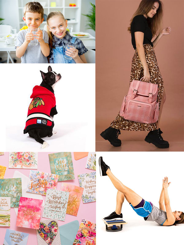 picture examples of some of the wholesale products and dropship products added; water treatment, diaper bags, pet clothes, greeting cards, fitness eqiupment