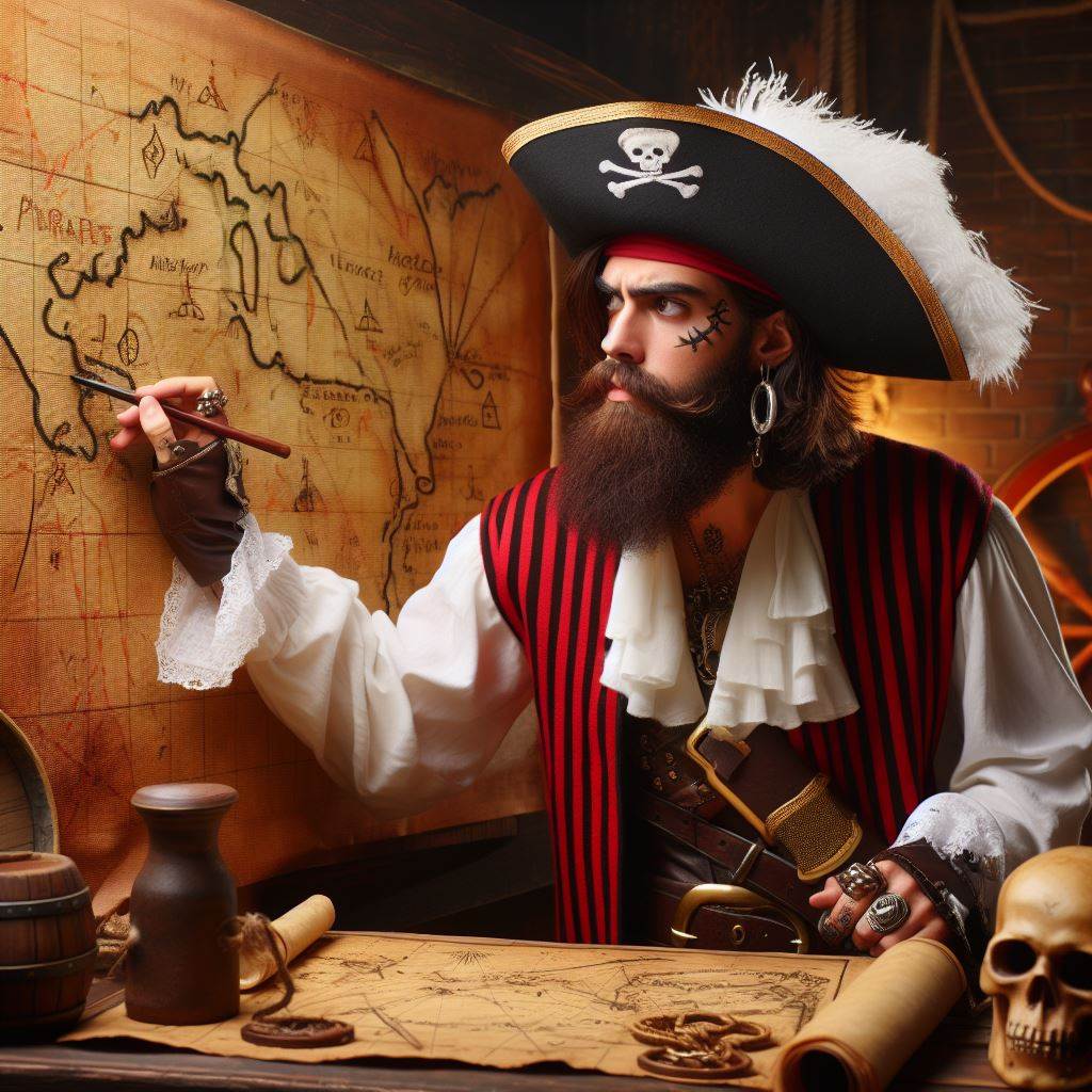 pirate captain creating a treasure map as a metaphor for creating a plan for cost management